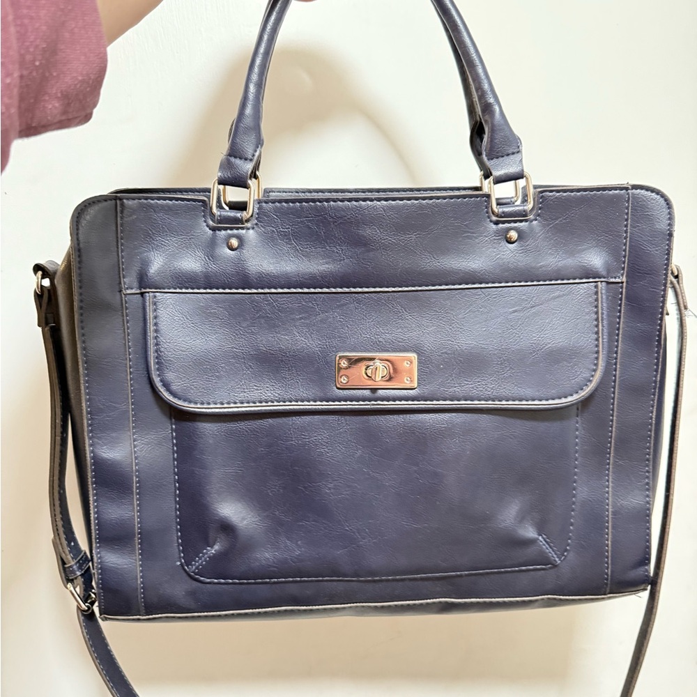 Merona Blue Tote Bag with Structured Design and Removable Strap